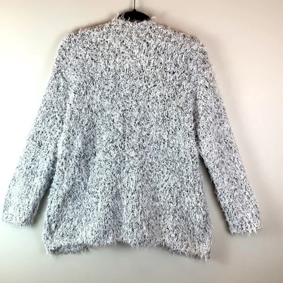 Kensie Black And White Fuzzy Eyelash Open Front Cardigan NWT - Picture 5 of 7